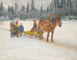 Winter Sledge with Children - Nikolai Bogdanov-Belsky — artwork view