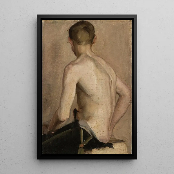 Nude male sitting - Nikolai Triik — framed artwork on a wall