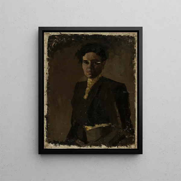 A woman in a dark dress - Nikolai Triik — framed artwork on a wall