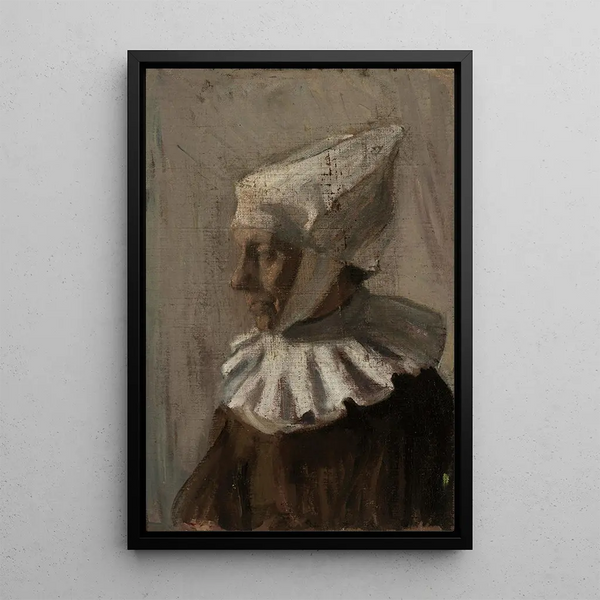 Woman with White Bonnet - Nikolai Triik — framed artwork on a wall