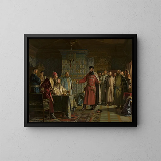 The quarrel of Zakhary Lyapunov with Tsar Vasili Chouïski - Nikolay Nevryov — framed artwork on a wall