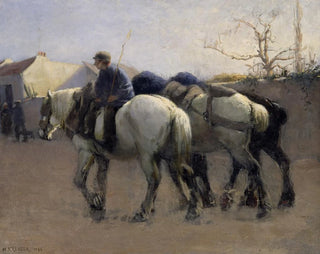 French village street with horses - Nils Kreuger — artwork view