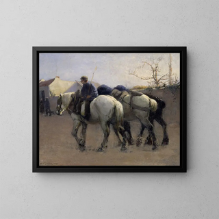 French village street with horses - Nils Kreuger — framed artwork on a wall
