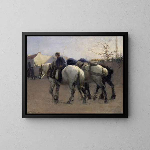 French village street with horses - Nils Kreuger — framed artwork on a wall