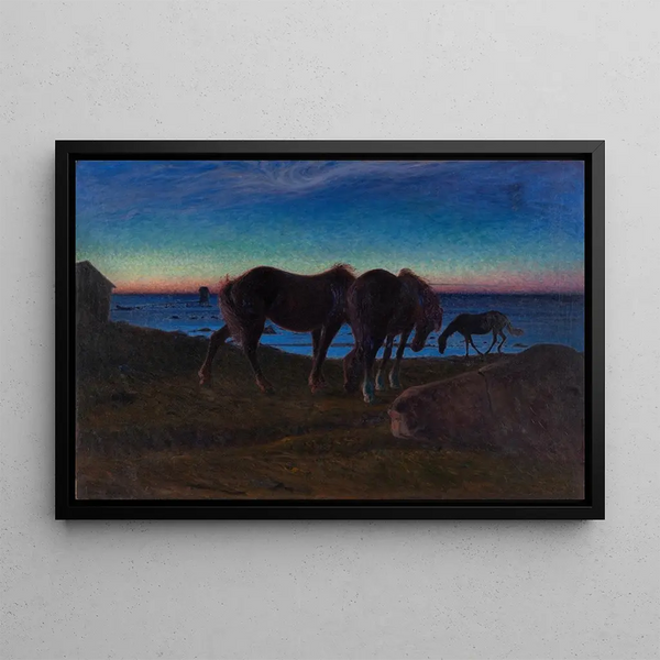 Pasture by the water's edge - Nils Kreuger — framed artwork on a wall