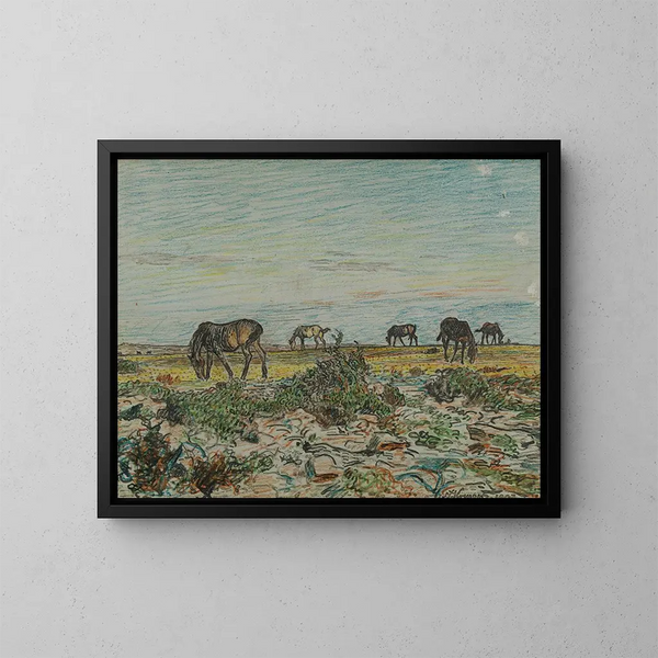 Horses grazing - Nils Kreuger — framed artwork on a wall