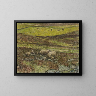 Sheep in a Valley - Nils Kreuger — framed artwork on a wall
