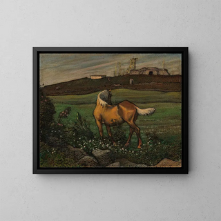 Yellow Horse - Nils Kreuger — framed artwork on a wall