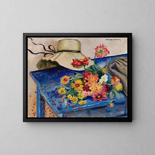 Hat with Flowers - Nina Aleksandrowicz — framed artwork on a wall