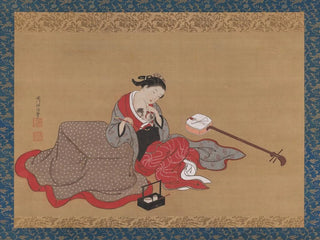 Courtesan with a kitten - Nishikawa Sukenobu — artwork view