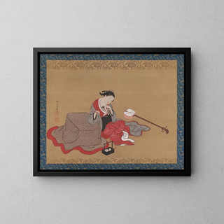 Courtesan with a kitten - Nishikawa Sukenobu — framed artwork on a wall