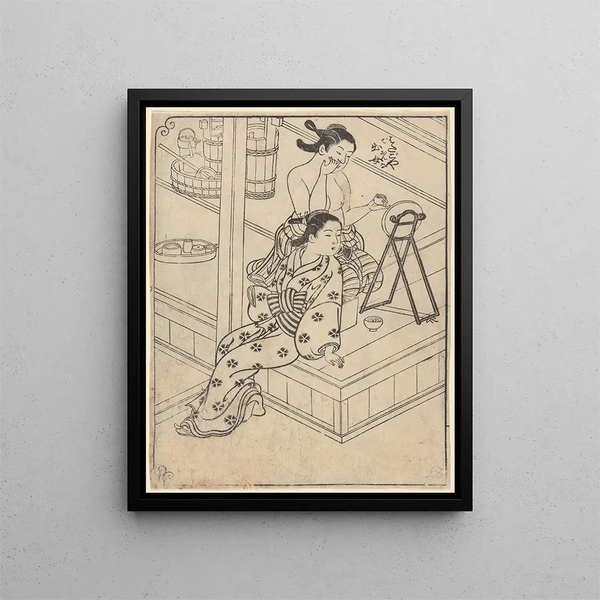 Les toilettes - Nishikawa Sukenobu — framed artwork on a wall