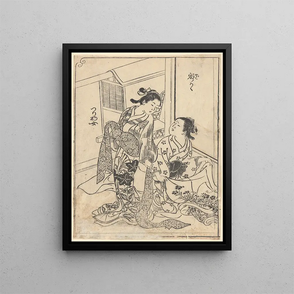 Woman and Servant - Nishikawa Sukenobu — framed artwork on a wall