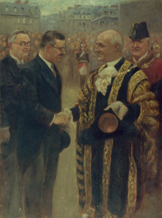 Nol Dorville - Sir George Broadbridge lordmaire de Londres serre la main M Raymond Laurent prsident du Conseil municipal.webp