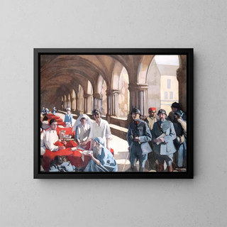 L'hôpital des femmes écossaises dans le cloître de l'abbaye de Royaumont - Norah Neilson Gray — framed artwork on a wall