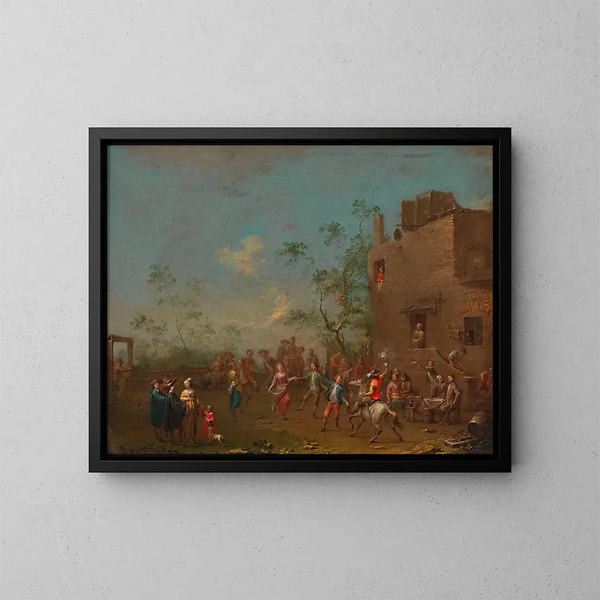 Dance in front of the inn after the wedding - Norbert Joseph Carl Grund — framed artwork on a wall