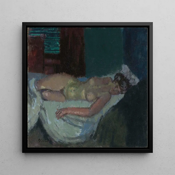 Nude at Mornington Crescent - Walter Richard Sickert — framed artwork on a wall