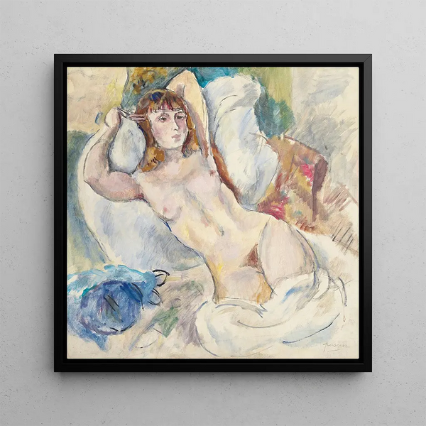 Nude on a sofa - Jules Pascin — framed artwork on a wall
