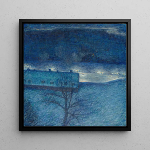 Night Winter Scene on the Quay - Eugène Jansson — framed artwork on a wall