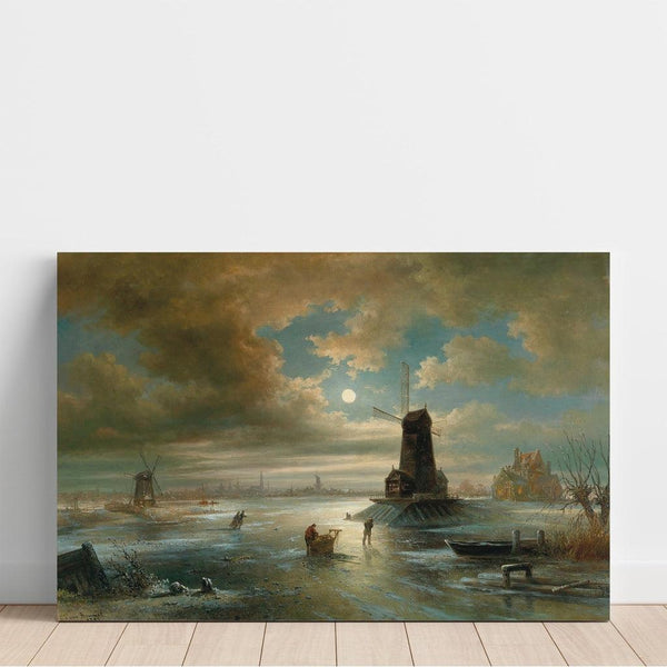 Reproduction of the painting Winter Night under Moonlight near Amsterdam - Elias Pieter van Bommel