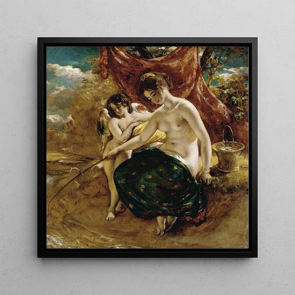 Nymphe à la pêche - William Etty — framed artwork on a wall
