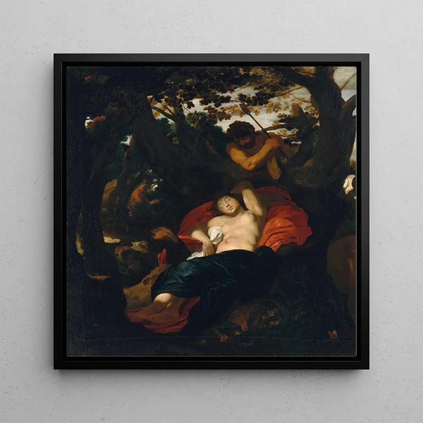 Nymph and Shepherd - Johann Liss — framed artwork on a wall