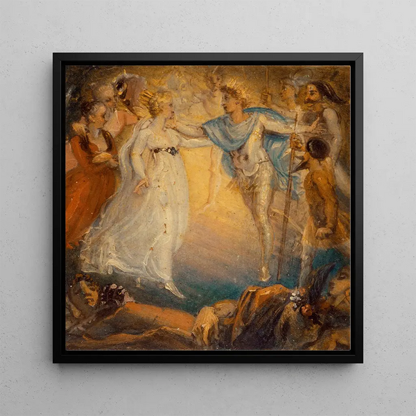 Oberon and Titania Painting from A Midsummer Night's Dream Act IV Scene I - Thomas Stothard — framed artwork on a wall
