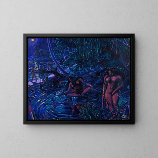 Bathers in the Moonlight - Octave Morillot — framed artwork on a wall