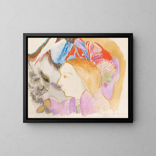 Young girl and flowers - Odilon Redon — framed artwork on a wall