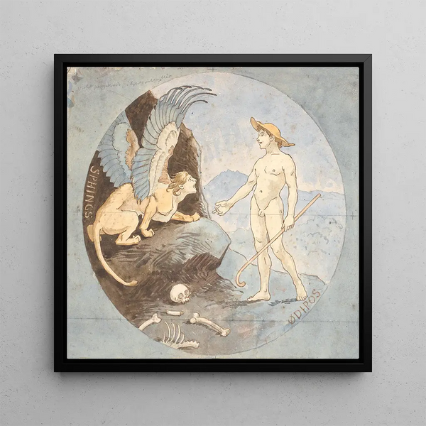 Oedipus and the Sphinx - Niels Skovgaard — framed artwork on a wall