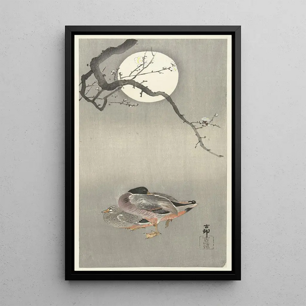 Canards à la pleine lune - Ohara Koson — framed artwork on a wall