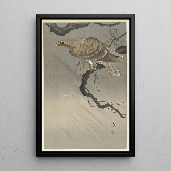 Eagle on Branch - Ohara Koson — framed artwork on a wall