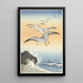 Five seagulls above the rough sea - Ohara Koson — framed artwork on a wall