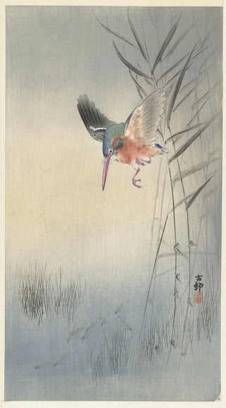 Ohara Koson - Kingfisher hunting for fish.webp