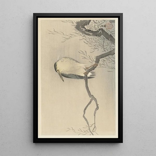 Duck on whimsical branch - Ohara Koson — framed artwork on a wall