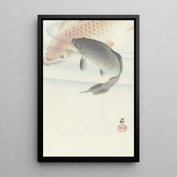 Two Carps - Ohara Koson — framed artwork on a wall