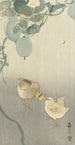 Two chicks fighting for a butterfly - Ohara Koson — artwork view