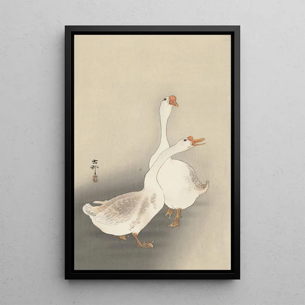 Two Geese - Ohara Koson — framed artwork on a wall
