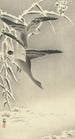 Two geese with white foreheads in a snowy landscape - Ohara Koson — artwork view