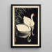 White Chinese Geese Swimming Near Reeds - Ohara Koson — framed artwork on a wall