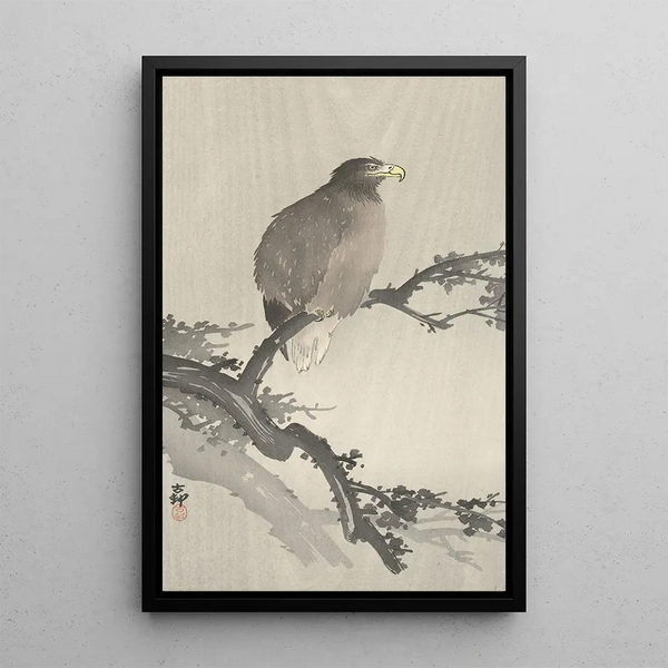 White-tailed eagle on a branch - Ohara Koson — framed artwork on a wall
