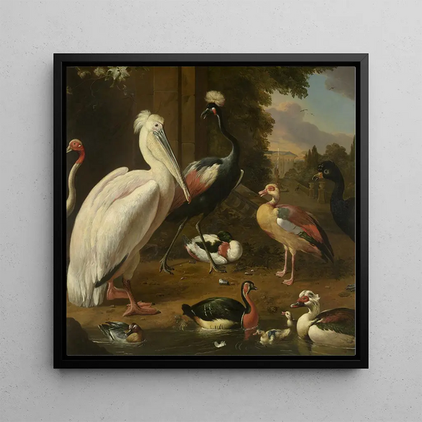 Waterfowl Painting Melchior de Hondecoeter - Melchior d'Hondecoeter — framed artwork on a wall