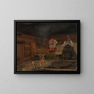 Interior Farm Scene from Setesdal - Olaf Isaachsen — framed artwork on a wall