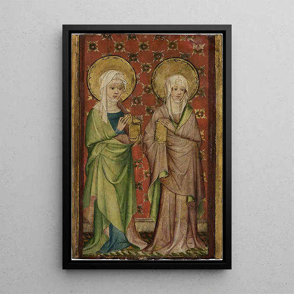 Two of the Three Marys at the Sepulchre - Old Master of the Wardrobe Doors of Aachen — framed artwork on a wall