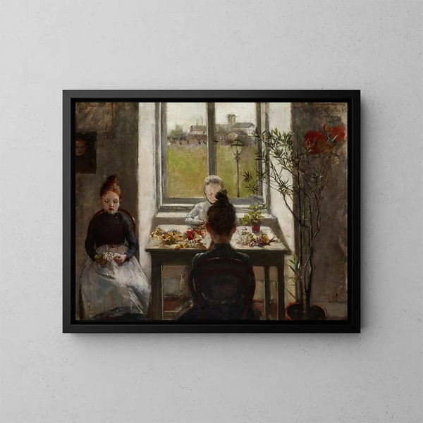 Girls with Flowers - Olga Boznańska — framed artwork on a wall