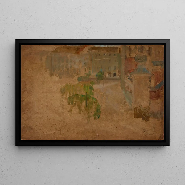 Place du marché principal à Cracovie, fragment de rue - Olga Boznańska — framed artwork on a wall