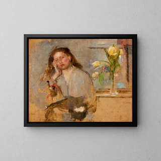 Sketch of a young girl's portrait - Olga Boznańska — framed artwork on a wall