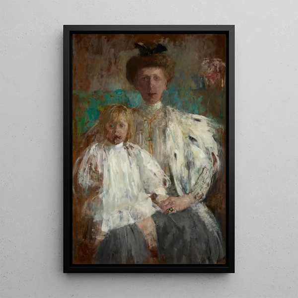 Portrait painting of Julia Puget née Kwilecka with her son Jacek - Olga Boznańska — framed artwork on a wall