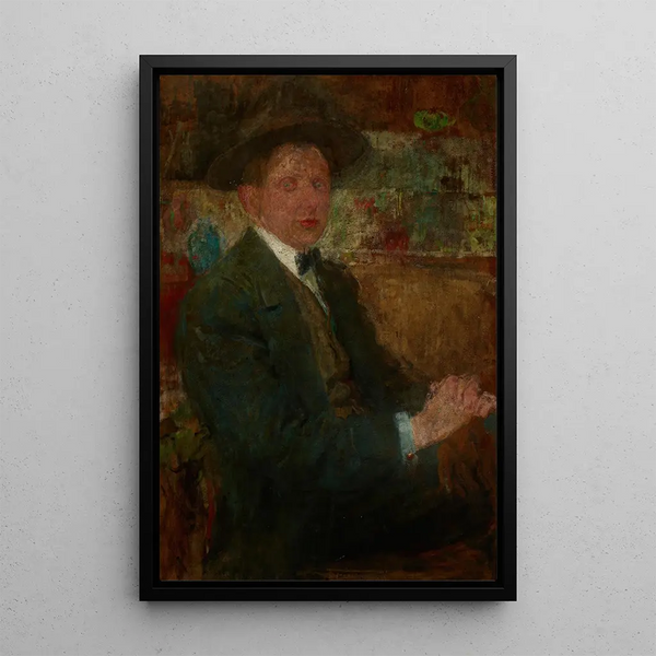 Portrait of a man with a hat - Olga Boznańska — framed artwork on a wall