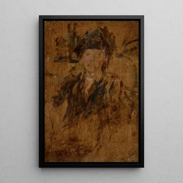 Sketch of a woman's portrait with a hat - Olga Boznańska — framed artwork on a wall